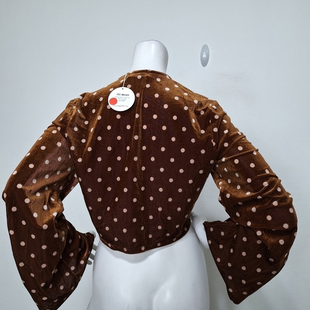 Isalis New Y2k Barra Bohemian Soft Velvet Corduroy Polka Dot Cropped Top Size L — image 5 of 8